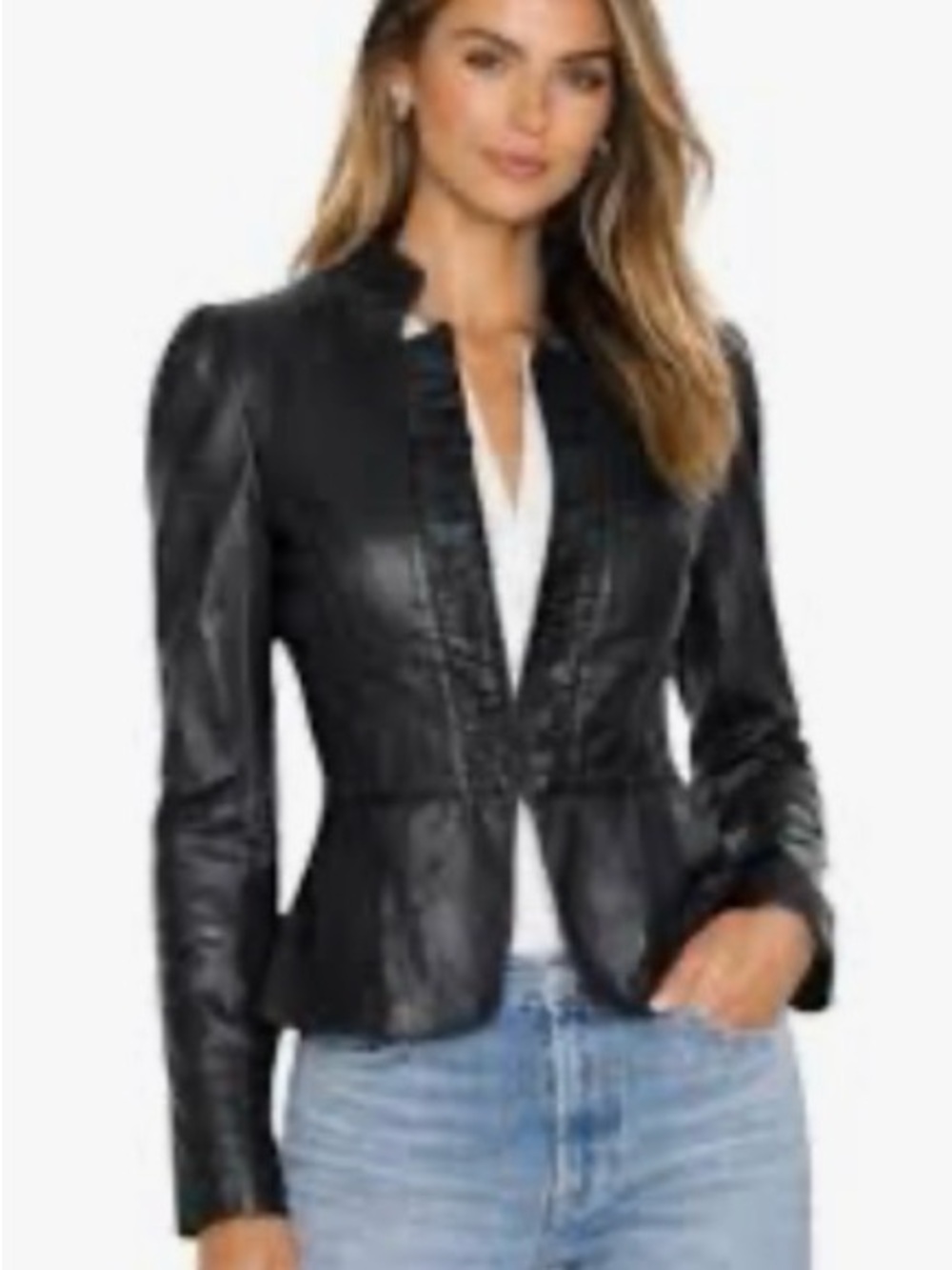 White House Black Market Black Butter Soft Leather Peplum Jacket Size Large